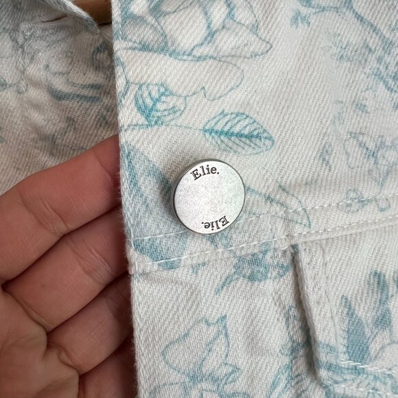 Elie Tahari Womens Denim Cropped Floral Printed Jean Jacket SMALL White - Picture 5 of 10